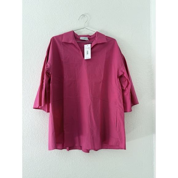 Harshman Maureen Fuschia Poplin Top With Pockets  Size S Cotton, Quiet Luxury - Picture 5 of 12